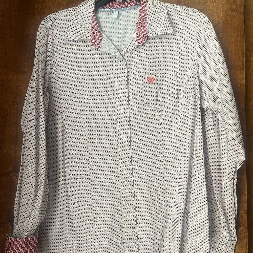 Cinch Red and White Button Down Shirt